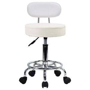 kktoner pu leather rolling stool mid-back with footrest height adjustable office computer home drafting swivel task chair with wheels (white)
