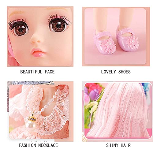 Little Bado Girls 1/6 SD BJD Doll 10 Inch 13 Removable Joints Dolls for Age 3+Year Old Girls Dolls Kids Dolls for Baby Cute Doll Toy with Clothes and Shoes Birthday for Girls Pink Hair