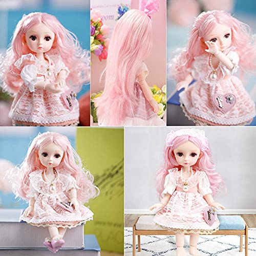 Little Bado Girls 1/6 SD BJD Doll 10 Inch 13 Removable Joints Dolls for Age 3+Year Old Girls Dolls Kids Dolls for Baby Cute Doll Toy with Clothes and Shoes Birthday for Girls Pink Hair