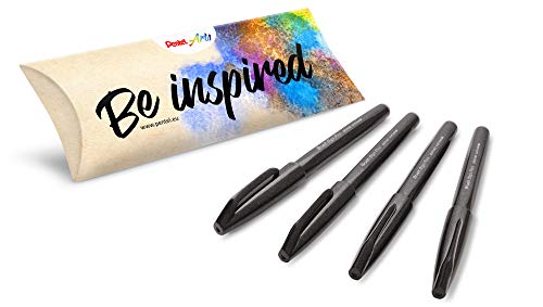 Pentel Arts Brush Sign Pen SES15C, Brush Pen, Black, Pack of 4