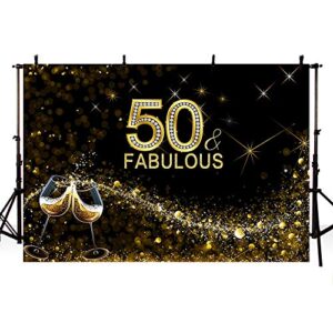 mehofoto glitter gold and black 50 and fabulous photo studio booth background wine glass bokeh shiny adult happy 50th birthday party decoration banner backdrops for photography 7x5ft