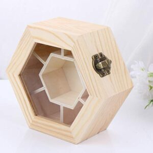 EXCEART Unfinished Wooden Jewelry Box Hexagon DIY Trinket Storage Box Blank Keepsake Organizer 7 Compartments Clear Top Craft Gift Box with Locking Clasp for Art Craft Home Decor