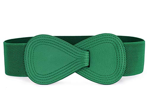 Allegra K Interlock Buckle 8-shaped Faux Leather Elastic Belt Cinch Waistband for Lady Fit Waist Girth:25"/63.5cm-37"/94cm Green