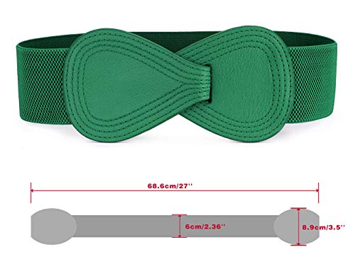 Allegra K Interlock Buckle 8-shaped Faux Leather Elastic Belt Cinch Waistband for Lady Fit Waist Girth:25"/63.5cm-37"/94cm Green