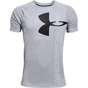 under armour boys tech split logo hybrid short-sleeve t-shirt , mod gray (011)/black , youth large