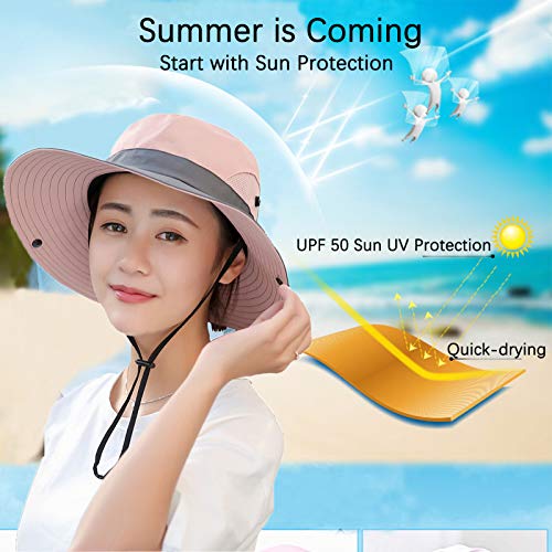 Womens UV Protection Wide Brim Sun Hats - Cooling Mesh Ponytail Hole Cap Foldable Travel Outdoor Fishing Hat (Grey)