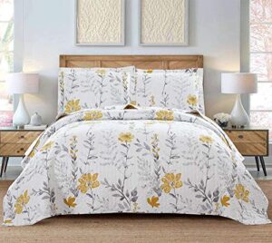 quilt set king floral bedspread coverlet king floral quilts bedding spring summer lightweight quilts bedspread reversible bedding grey leaf yellow floral quilt collection bedspread with pillow shams