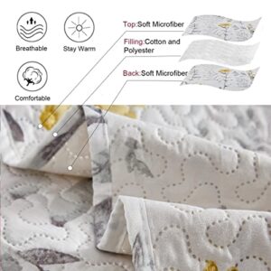 Quilt Set King Floral Bedspread Coverlet King Floral Quilts Bedding Spring Summer Lightweight Quilts Bedspread Reversible Bedding Grey Leaf Yellow Floral Quilt Collection Bedspread with Pillow Shams