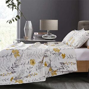 Quilt Set King Floral Bedspread Coverlet King Floral Quilts Bedding Spring Summer Lightweight Quilts Bedspread Reversible Bedding Grey Leaf Yellow Floral Quilt Collection Bedspread with Pillow Shams