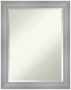 amanti art bathroom mirror, flair polished nickel wall mirror for use as bathroom vanity mirror over sink (28 x 22 in.) beveled mirror, silver mirror, casual mirror from wi, usa