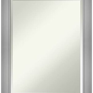 Amanti Art Bathroom Mirror, Flair Polished Nickel Wall Mirror for use as Bathroom Vanity Mirror Over Sink (28 x 22 in.) Beveled Mirror, Silver Mirror, Casual Mirror from WI, USA