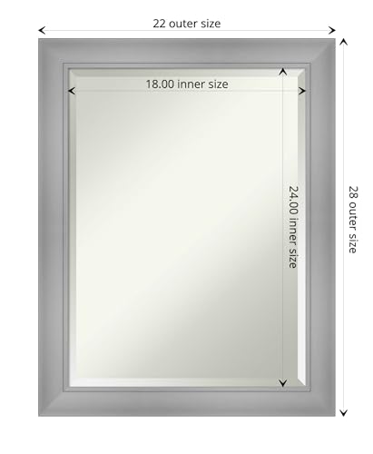 Amanti Art Bathroom Mirror, Flair Polished Nickel Wall Mirror for use as Bathroom Vanity Mirror Over Sink (28 x 22 in.) Beveled Mirror, Silver Mirror, Casual Mirror from WI, USA