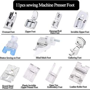 ZKSM 11 Pcs Presser Feet, Sewing Machine Presser Walking Feet Kit Compatible for Brother Babylock Janome Elna Toyota New Home and Low Shank Sewing Machines