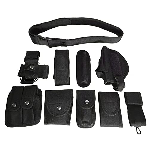 Davi Collection 10 in 1 Tactical Duty Belt, Utility Modular Equipment System Nylon Military Enforcement Belt with Pouches for Security Police, Adjustable 35-45" Black