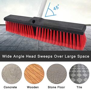 Push Broom Stiff Indoor Outdoor Rough Surface Floor Scrub Brush 17.7 inches Wide 61.8 inches Long Handle Stainless Steel, for Cleaning Bathroom Kitchen Patio Garage Deck Concrete Wood Stone Tile Floor