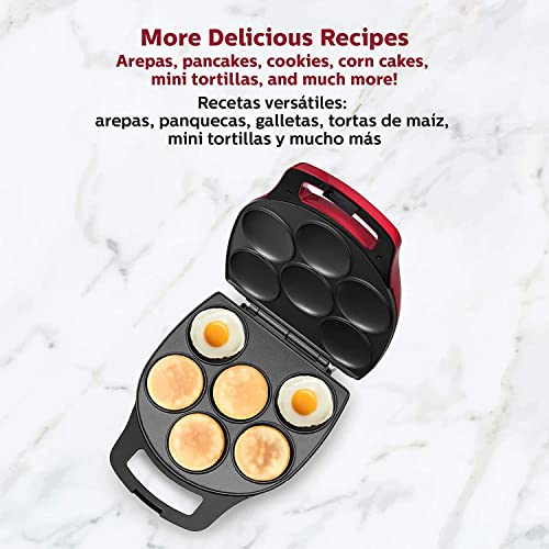 Holstein Housewares Non-Stick 6-Section Multi-Food Maker - Arepas, Mini Pancakes, Corncakes and More, 6-PC, Red/Black