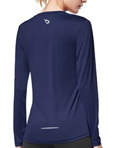 baleaf women's long sleeve running shirts quick dry workout shirts navy size l