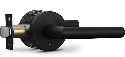 Berlin Modisch Privacy Lever Door Handle Sleek Round Easy to Open Locking Lever Set [for Bedroom or Bathroom] Reversible for Right & Left Sided Doors Heavy Duty - Iron Black Finish