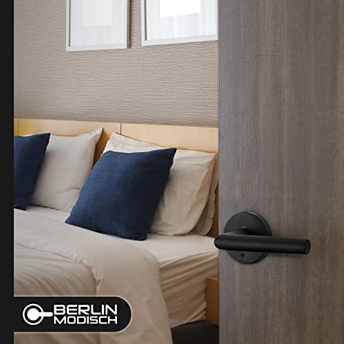 Berlin Modisch Privacy Lever Door Handle Sleek Round Easy to Open Locking Lever Set [for Bedroom or Bathroom] Reversible for Right & Left Sided Doors Heavy Duty - Iron Black Finish