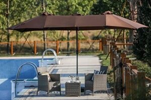 patiofestival 15x9 ft patio umbrella double-sided outdoor umbrella aluminum garden large umbrella with crank for market,camping,swimming pool(large, brown)