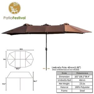 PatioFestival 15x9 ft Patio Umbrella Double-Sided Outdoor Umbrella Aluminum Garden Large Umbrella with Crank for Market,Camping,Swimming Pool(Large, Brown)