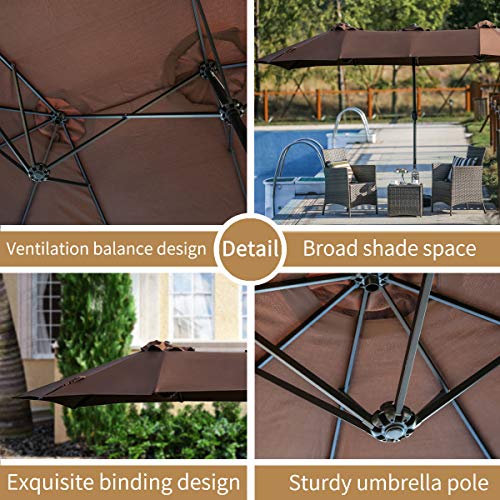 PatioFestival 15x9 ft Patio Umbrella Double-Sided Outdoor Umbrella Aluminum Garden Large Umbrella with Crank for Market,Camping,Swimming Pool(Large, Brown)