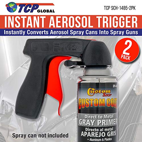 Instant Aerosol Trigger Handle (Pack of 2), Instantly Converts Spray Cans into Spray Guns - Full Hand Grip, Reusable, Easy to Clip-On & Off - Universal Fit, Use on Spray Paint, Adhesives, Lubricants