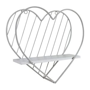 Afuly Rustic Floating Shelf Grey Shelves for Wall Metal Heart Cute Romantic Decor Silver Farmhouse Cute Design for Nursery Room Kids Bedroom Bathroom Toilet…