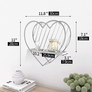 Afuly Rustic Floating Shelf Grey Shelves for Wall Metal Heart Cute Romantic Decor Silver Farmhouse Cute Design for Nursery Room Kids Bedroom Bathroom Toilet…