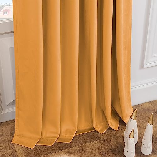 Topfinel Mustard Velvet Curtains 84 inches Long for Living Room, Rod Pocket Back Tab Thermal Insulated Blackout Drapes for Bedroom/Sliding Glass Door, 2 Panels, W52 x L84, Mustard Yellow