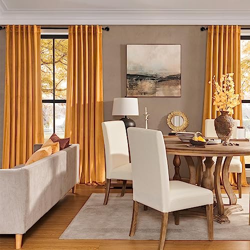 Topfinel Mustard Velvet Curtains 84 inches Long for Living Room, Rod Pocket Back Tab Thermal Insulated Blackout Drapes for Bedroom/Sliding Glass Door, 2 Panels, W52 x L84, Mustard Yellow