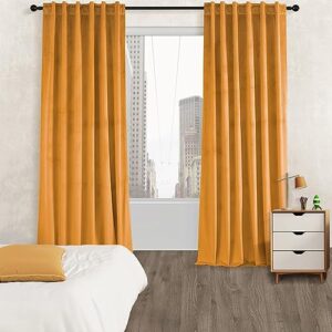 Topfinel Mustard Velvet Curtains 84 inches Long for Living Room, Rod Pocket Back Tab Thermal Insulated Blackout Drapes for Bedroom/Sliding Glass Door, 2 Panels, W52 x L84, Mustard Yellow