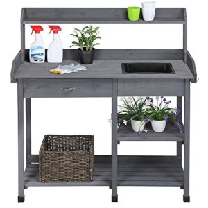 topeakmart 45.2x17.7x47.6'' (lxwxh) potting benches outdoor garden potting table work bench with removable sink drawer rack shelves work station, gray