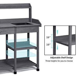 Topeakmart 45.2x17.7x47.6'' (LxWxH) Potting Benches Outdoor Garden Potting Table Work Bench with Removable Sink Drawer Rack Shelves Work Station, Gray