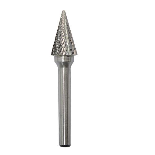 SM-5 Tungsten Carbide Burr Rotary File 25 Degree Pointed Cone Shape Double Cut with 1/4''Shank for Die Grinder Drill Bit