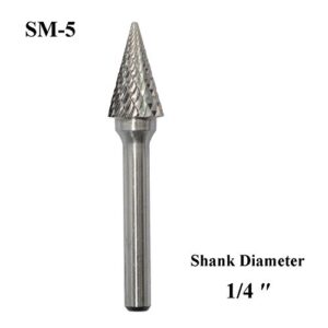 SM-5 Tungsten Carbide Burr Rotary File 25 Degree Pointed Cone Shape Double Cut with 1/4''Shank for Die Grinder Drill Bit