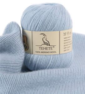tehete 100% merino wool yarn for knitting 3-ply luxury warm soft lightweight crochet yarn (sky blue)