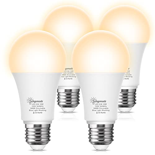 Yellow LED Light Bulbs [ 4 Pack ], A19 Bug Light Bulb Outside, 2000K Dimmable E26 Bug Lights 10W(60W Equivalent) Non-Attracting, Yellow for Porch Lights for Home, Halloween Decorative Illumination