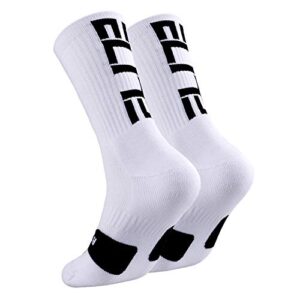 podinor elite basketball crew socks for men and women, cushion performance athletic white basketball socks