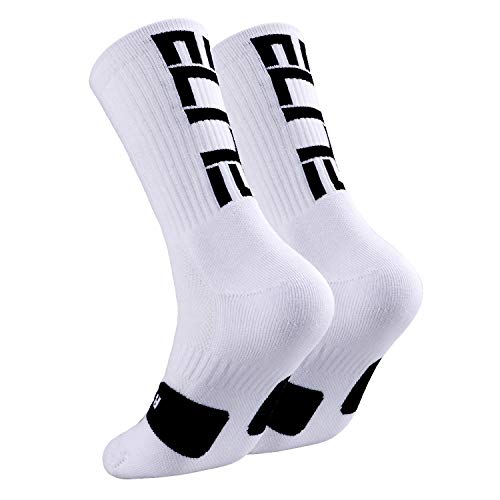 Podinor Elite Basketball Crew Socks for Men and Women, Cushion Performance Athletic White Basketball Socks