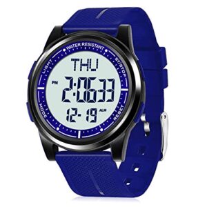 beeasy mens digital watch waterproof with alarm stopwatch countdown timer dual time, 12/24 hours thin digital wrist watches for men women, blue