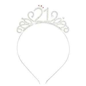 konsait 21st happy birthday rhinestone headband tiara, 21st birthday tiara crown headband for girls women legal adult 21st birthday party decor