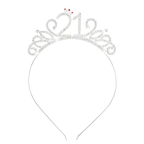 Konsait 21st Happy Birthday Rhinestone Headband Tiara, 21st Birthday Tiara Crown Headband for Girls Women Legal Adult 21st Birthday Party Decor