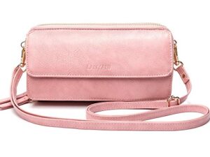 women crossbody wallet rfid blocking cell phone wristlet purse with shoulder strap small cross body bag （pink
