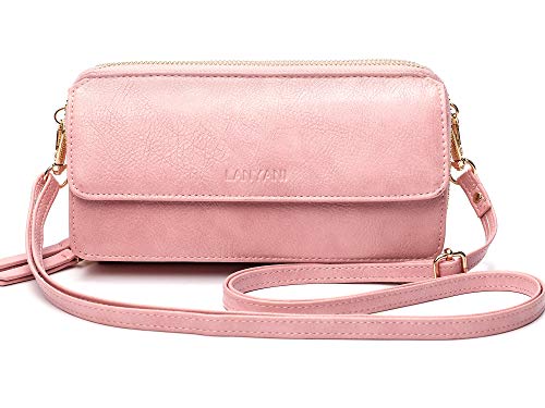 Women Crossbody Wallet RFID Blocking Cell Phone wristlet Purse with shoulder strap small cross body bag （Pink