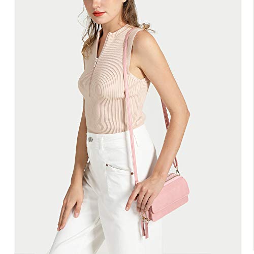 Women Crossbody Wallet RFID Blocking Cell Phone wristlet Purse with shoulder strap small cross body bag （Pink