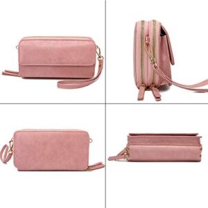 Women Crossbody Wallet RFID Blocking Cell Phone wristlet Purse with shoulder strap small cross body bag （Pink
