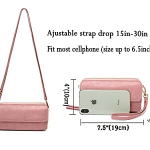 Women Crossbody Wallet RFID Blocking Cell Phone wristlet Purse with shoulder strap small cross body bag （Pink