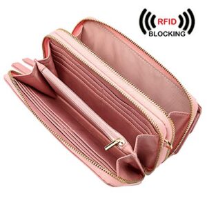 Women Crossbody Wallet RFID Blocking Cell Phone wristlet Purse with shoulder strap small cross body bag （Pink