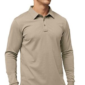 MIER Men's Outdoor Performance Tactical Polo Shirts Long and Short Sleeve, Moisture-Wicking, Khaki, Small